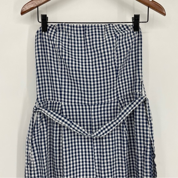 Kenar Gingham blue white checkered strapless jumpsuit waist tie  100% cotton XS - Picture 5 of 16